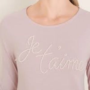 Chico's Je T'Aime Pearl Script Long Sleeve T-shirt Chico's Sz 0 or US S/4